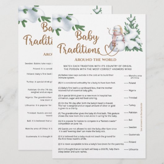 Baby Traditions Winter Baby shower spel (Voorkant / Achterkant)