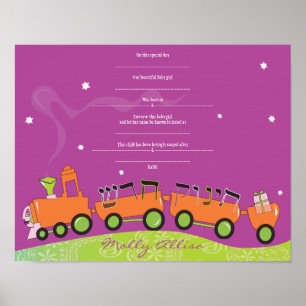 BABY TRAIN Joods Baby Naming Birth Certificate Poster