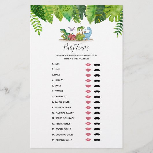 Baby Traits Dinosaur Baby shower Game (Voorkant)