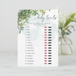 Baby Traits Waterverf groen Baby shower spel Kaart