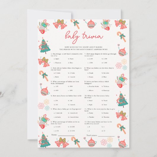 Baby Trivia Baby shower de Noël Carte de jeu (Devant)