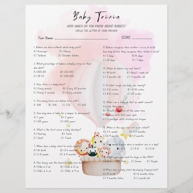 Baby Trivia Baby shower Game (Voorkant)