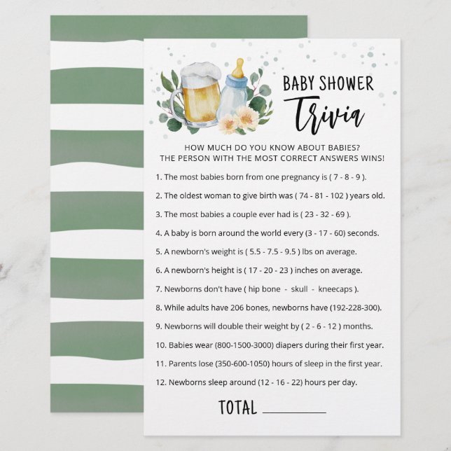 Baby Trivia Game Greenery Baby is een brouwerij (Voorkant / Achterkant)