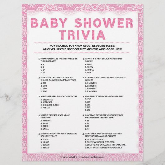 Baby Trivia [Luxury Lace [Roze]] Briefhoofd (Voorkant)