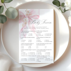 Baby trivia Script Pink Bow Baby shower spel