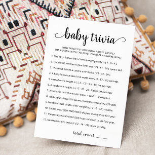 Baby Trivia Spel met Antwoorden Baby shower Kaart