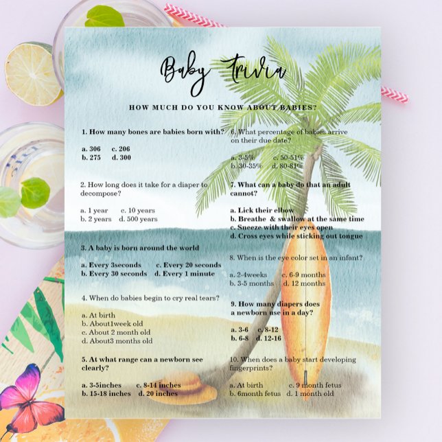Baby Trivia - Surf strand Baby shower Spel (Creator heeft geüpload)