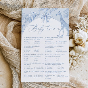 Baby trivia toile de jouy Safari baby shower spel