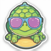 Baby Turtle Sticker with Glasses - Kawaii Waterpro (Voorkant)