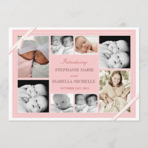Baby Twin Baby Photo Collage   Roze Aankondiging