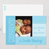 Baby Twin Boys be our Godparents Invitation (Devant / Derrière)