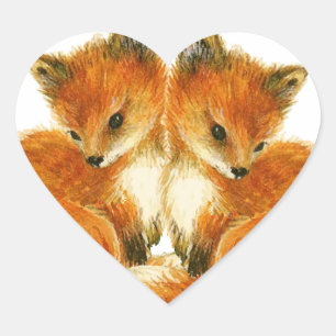 Baby Twin Foxes Hart Sticker