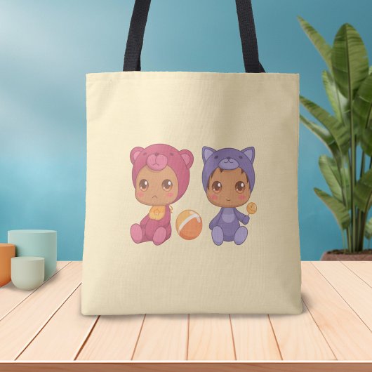 Baby Twins Bear Chat Jumpsuit sur Sac fourre-tout