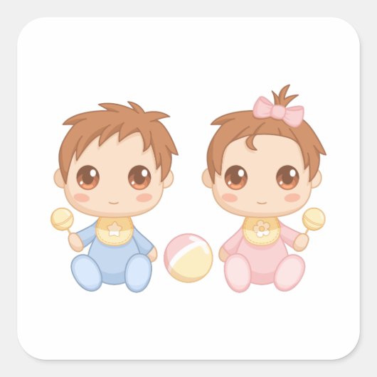 Baby Twins Boy en Girl Vierkante Sticker (Voorkant)