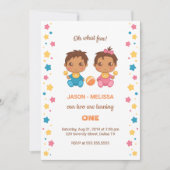Baby Twins Boy Girl First Birthday Invitation (Devant)