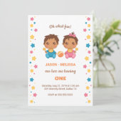 Baby Twins Boy Girl First Birthday Invitation (Debout devant)