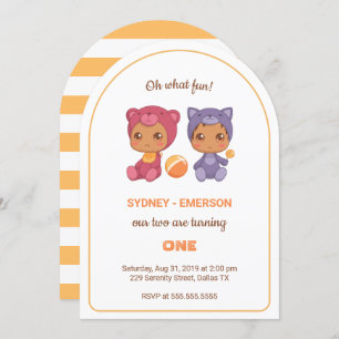 Baby Twins Eerste Verjaardag Kat Beer Jumpsuit Kaart