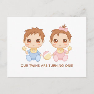 Baby Twins First Birthday Boy and Girl Invitation Briefkaart