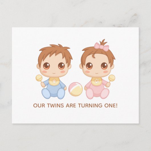 Baby Twins First Birthday Boy and Girl Invitation Briefkaart (Voorkant)