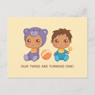 Baby Twins First Birthday Boy Beer Invitation 2 Briefkaart