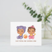 Baby Twins First Birthday Girl Bear Invitation 2 (Debout devant)