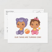 Baby Twins First Birthday Girl Bear Invitation 2 (Devant / Derrière)