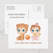 Baby Twins First Birthday Girl Beer Invitation Briefkaart (Voorkant / Achterkant)