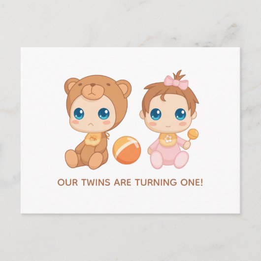 Baby Twins First Birthday Girl Beer Invitation Briefkaart (Voorkant)
