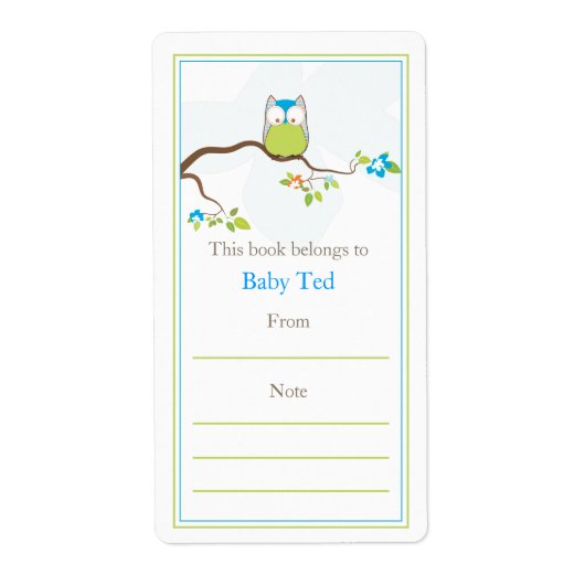 Baby Uil Bookplate Etiket (Voorkant)