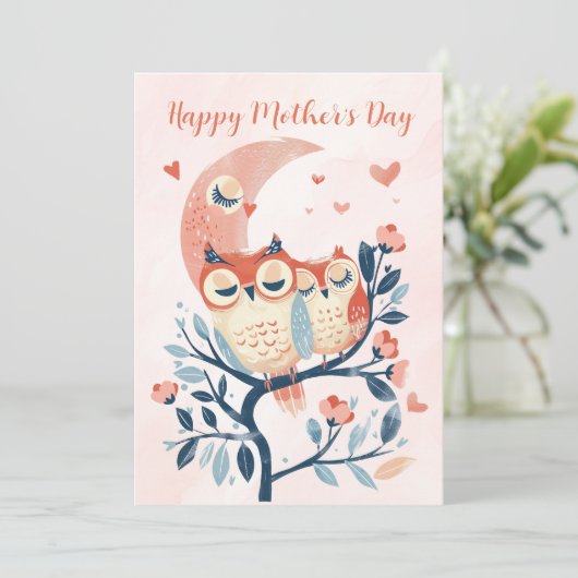 Baby Uil En Mam Liefde Moederdag Kaart (Staand voorkant)