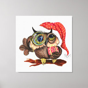 Baby Uil In Kerst Pet Canvas Cadeau Afdruk