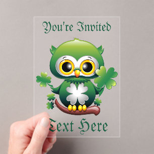 Baby Uil Schattig St Patrick Cartoon Acryl Uitnodigingen
