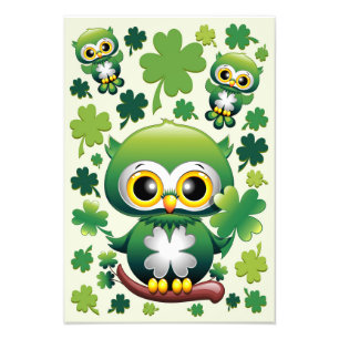 Baby Uil Schattig St Patrick Cartoon Foto Afdruk