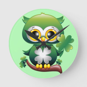 Baby Uil Schattige St Patrick Cartoon Ronde Klok