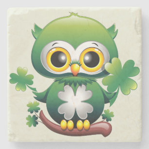 Baby Uil Schattige St Patrick Cartoon Stenen Onderzetter