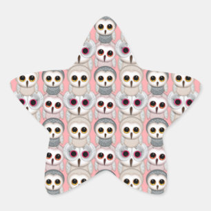 Baby-uilen op roze patroon ster sticker