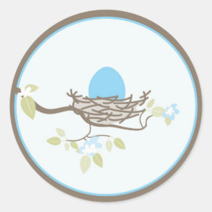 Baby Uitnodiging/Favor Sticker - Blauw ei in Nest