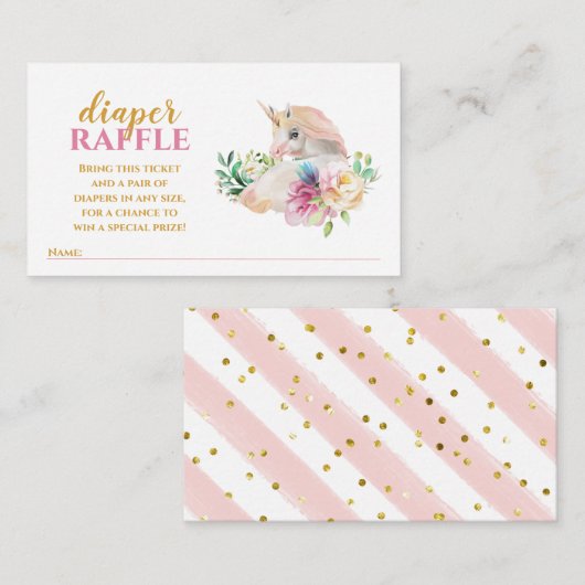  Baby Unicorn Diaper Raffle Ticket Enclosure Informatiekaartje (Voorkant / Achterkant)