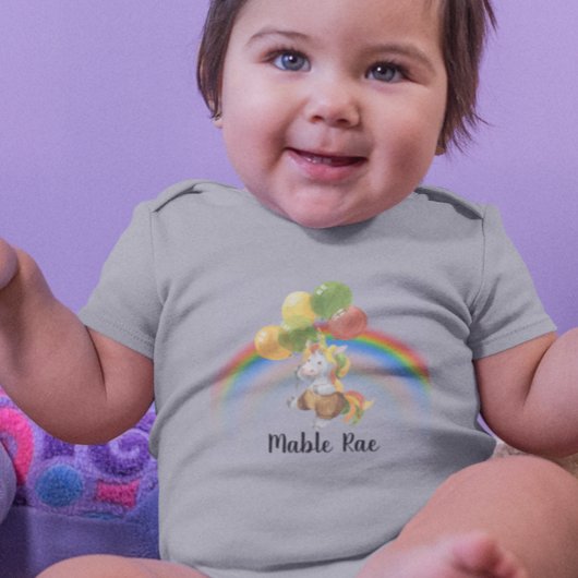 Baby Unicorn met naam ballonregenboog Romper