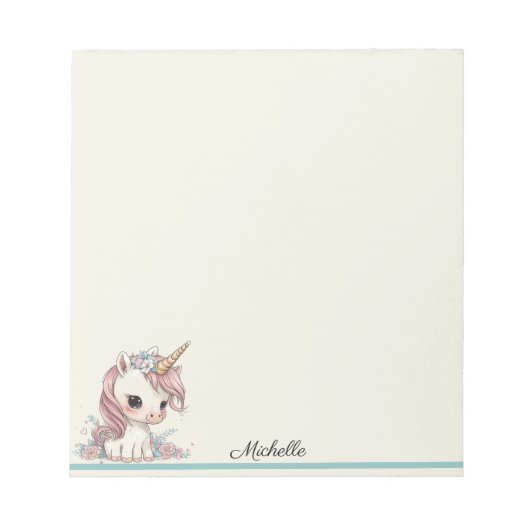 Baby Unicorn Mignonne Bloc-notes Votre nom Texte (Devant)