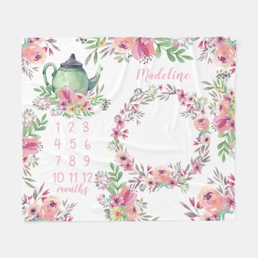 Baby van de waterverf Tea Party Fleece Deken (Voorkant (Horizontaal))