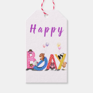 Baby Verjaardag Cadeau Labels met Happy Beren Part Cadeaulabel