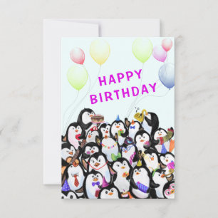 Baby Verjaardag Kaart Happy Penguins Party Funny