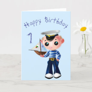 Baby Verjaardag Kaart met Schattigee kleine zeeman