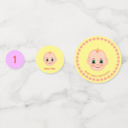 Baby verjaardag op violet en geel confetti (Voorkanten)