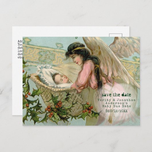 Baby Vervaldatum Kerst Engel Typset Aankondigingskaart (Voorkant / Achterkant)