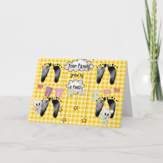 Baby vierling voetafdrukken op Gingham Kaart (Voorkant)