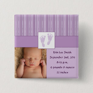 Baby Voetafdruk geboorte - Paars Vierkante Button 5,1 Cm