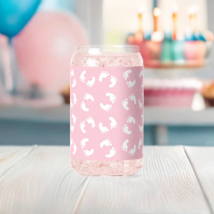 Baby voetafdrukken, baby's voet, voetstappen, roze blikvorm glas
