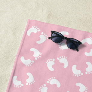 Baby voetafdrukken, baby's voet, voetstappen, roze strandlaken